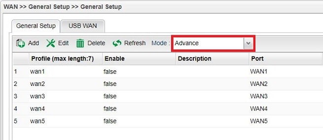 a screenshot of Vigor3900 WAN General Setup